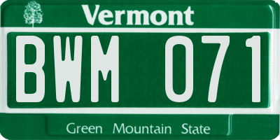 VT license plate BWM071