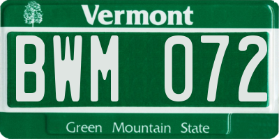 VT license plate BWM072