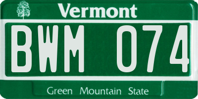 VT license plate BWM074