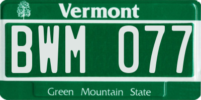 VT license plate BWM077