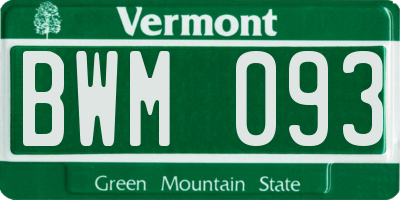 VT license plate BWM093