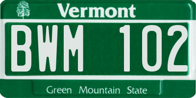 VT license plate BWM102