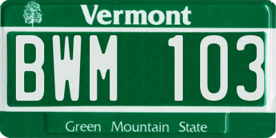 VT license plate BWM103
