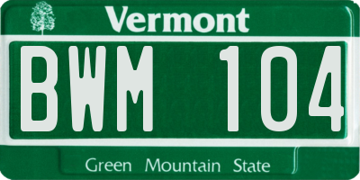 VT license plate BWM104