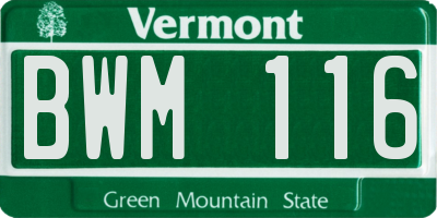 VT license plate BWM116