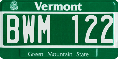 VT license plate BWM122