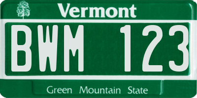 VT license plate BWM123