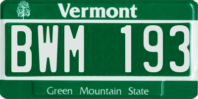 VT license plate BWM193