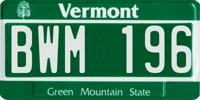VT license plate BWM196