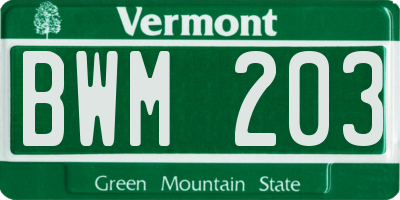 VT license plate BWM203