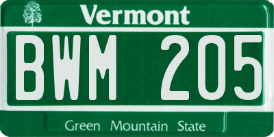 VT license plate BWM205