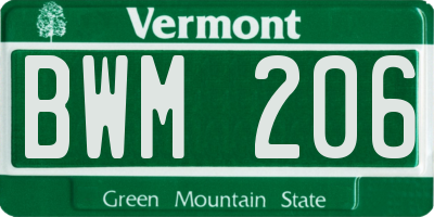 VT license plate BWM206