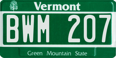 VT license plate BWM207