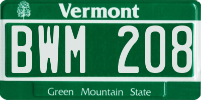 VT license plate BWM208