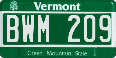VT license plate BWM209