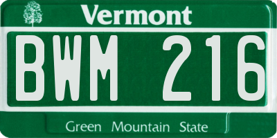 VT license plate BWM216