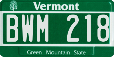 VT license plate BWM218
