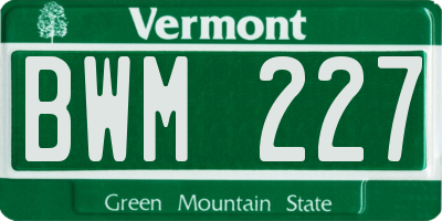 VT license plate BWM227