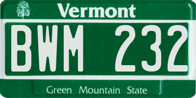 VT license plate BWM232