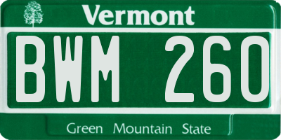 VT license plate BWM260