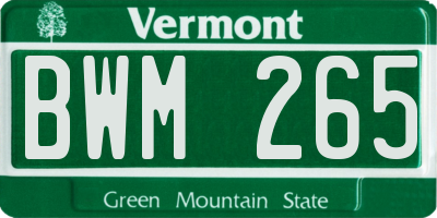VT license plate BWM265