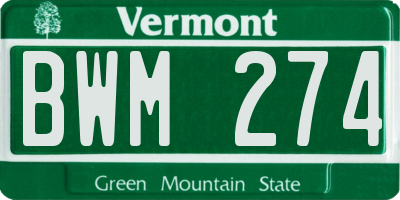 VT license plate BWM274