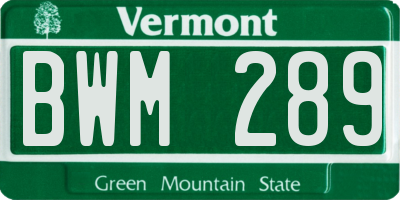 VT license plate BWM289