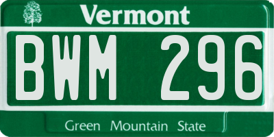 VT license plate BWM296