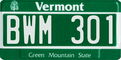 VT license plate BWM301
