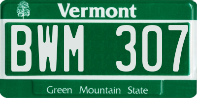 VT license plate BWM307