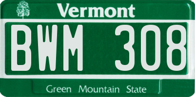 VT license plate BWM308
