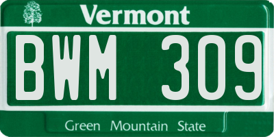 VT license plate BWM309