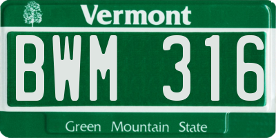 VT license plate BWM316
