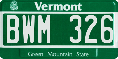 VT license plate BWM326