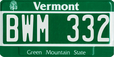 VT license plate BWM332