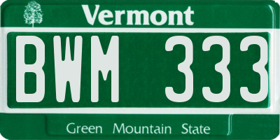 VT license plate BWM333