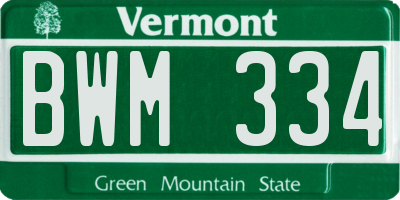 VT license plate BWM334