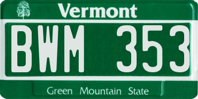 VT license plate BWM353