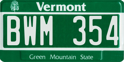 VT license plate BWM354