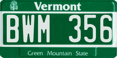 VT license plate BWM356
