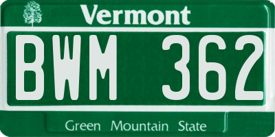 VT license plate BWM362