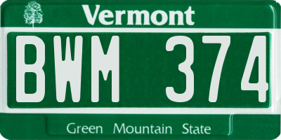 VT license plate BWM374