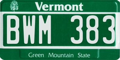 VT license plate BWM383