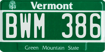 VT license plate BWM386