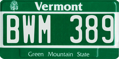 VT license plate BWM389