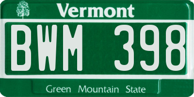 VT license plate BWM398