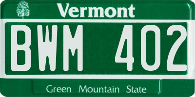 VT license plate BWM402
