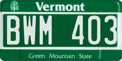 VT license plate BWM403