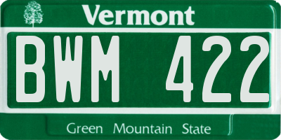 VT license plate BWM422