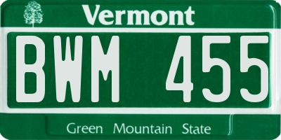 VT license plate BWM455